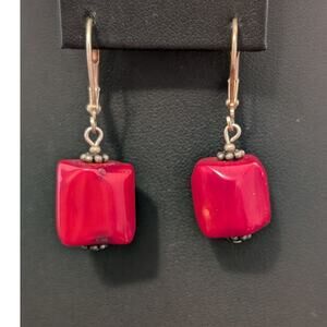 Chunky Red Coral Dangle Lever Back Earrings